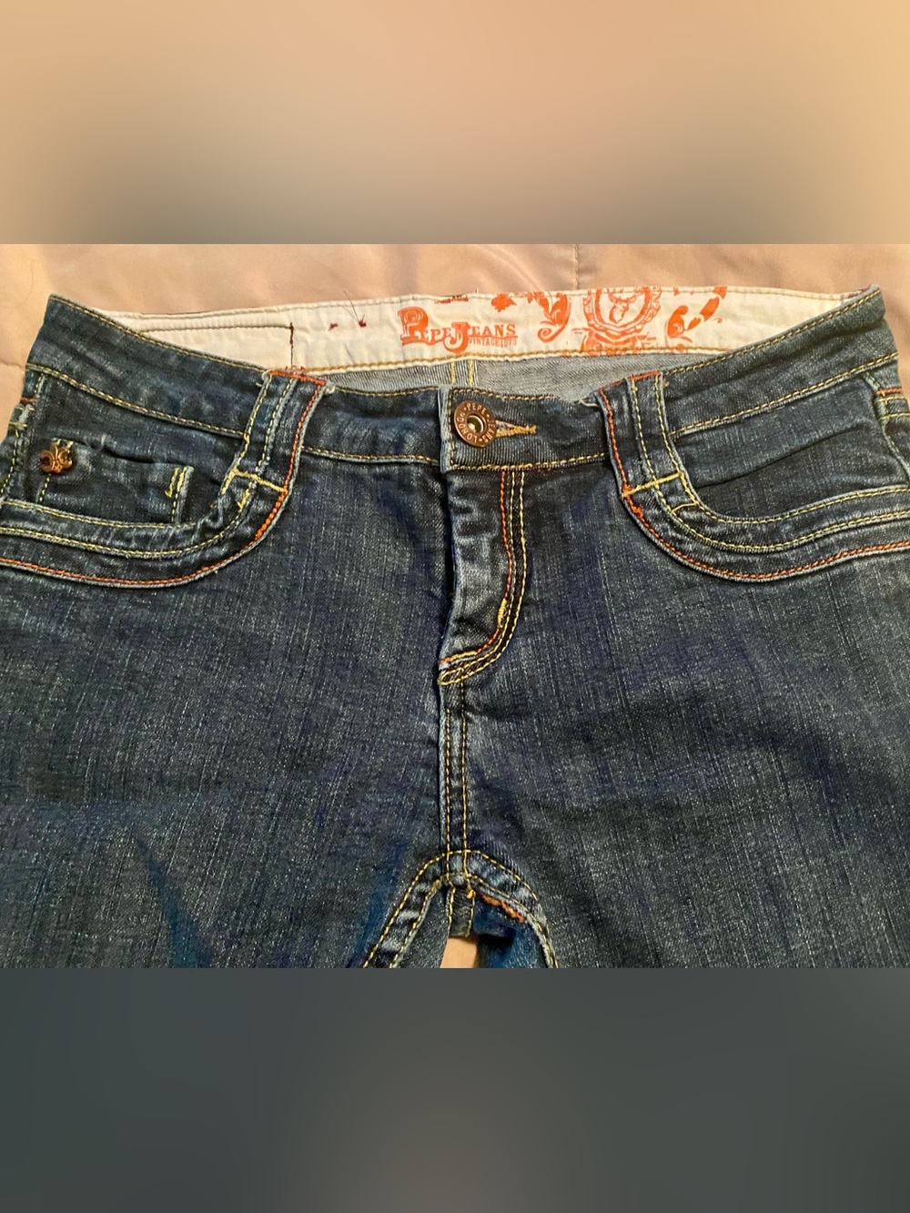 Pepe Jeans Women's Dark Blue Boot Cut Jeans with Orange Stitching